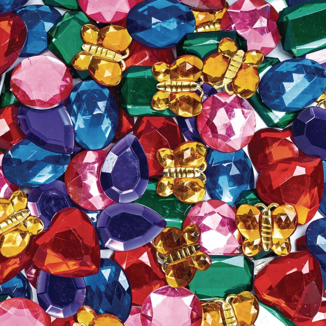 Colorations Giant Glittering Rhinestones, Gems, Jewels, 1 lb., Acrylic, Flatback, 7 Colors, 7 Shapes, Shiny, Embellishment, 13-25mm, Resealable bag, Decorating, Arts & Crafts